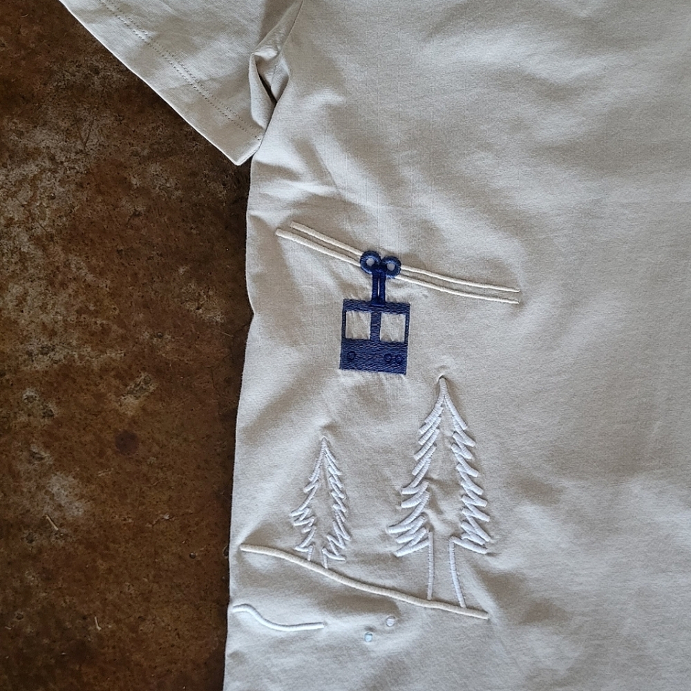 Express premium cotton t-shirt. Size small. Cream color. Embroidered graphics. - Picture 3 of 5